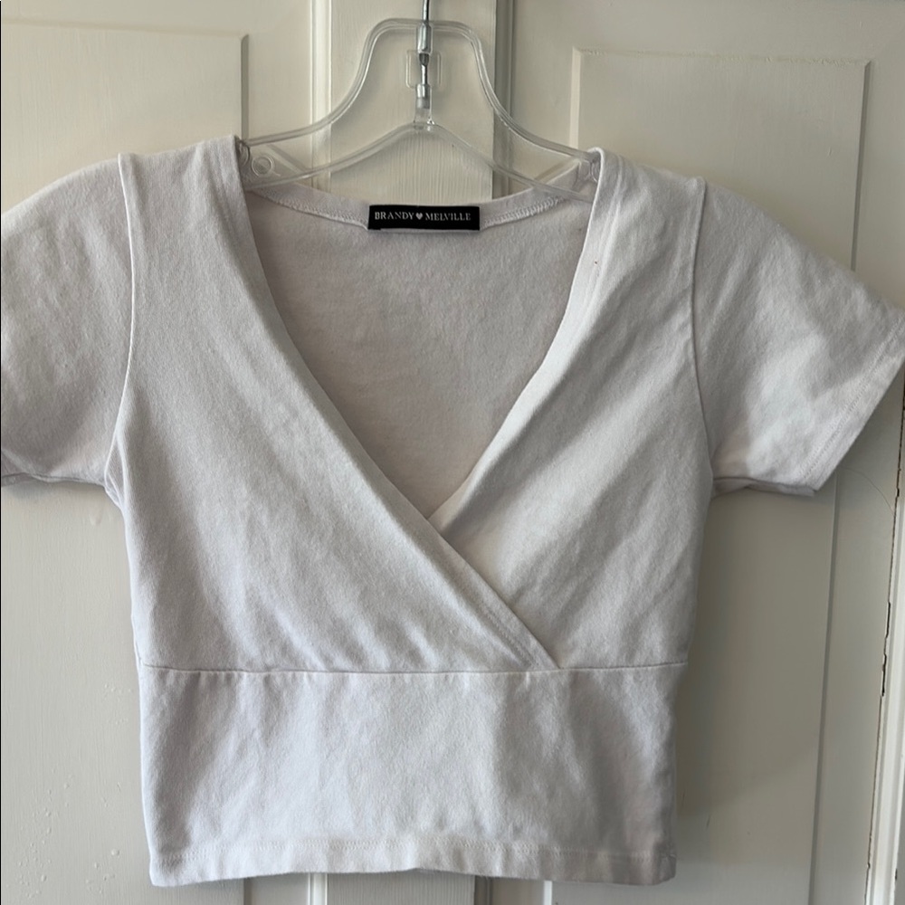 White V-Neck Top Brandy Melville